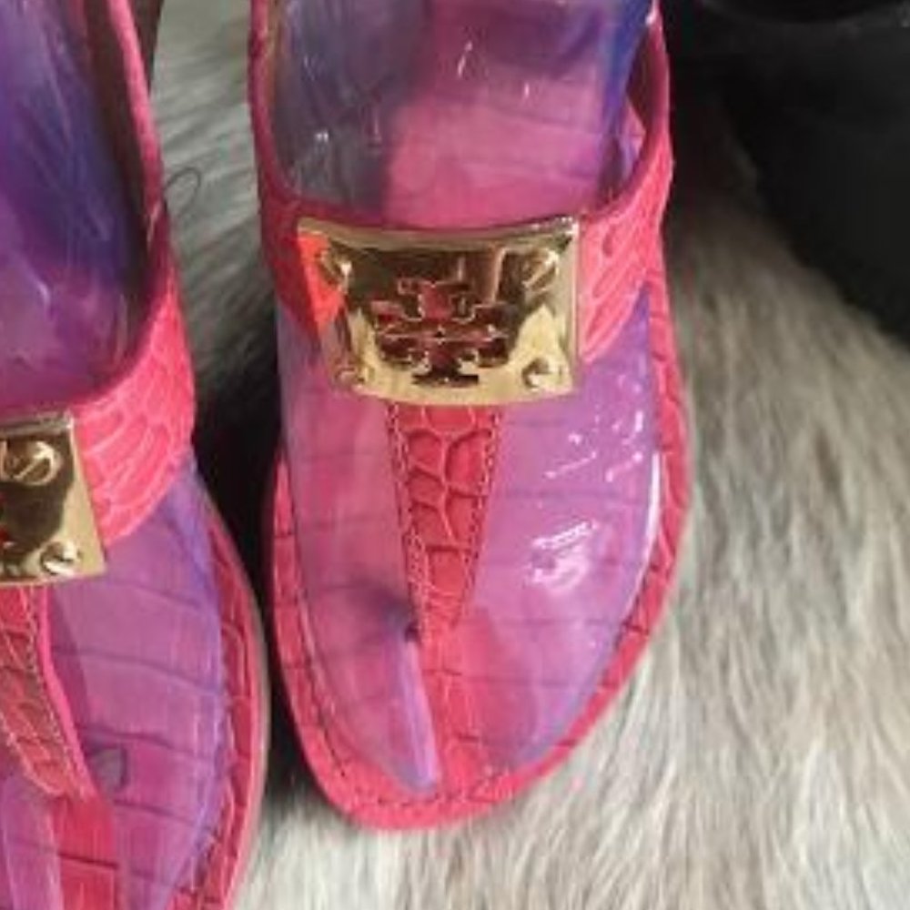 Authentic Tory Burch Python Coral Cork Sandals - image 5